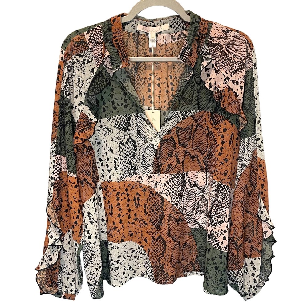 Hutch NWT Snakeskin Print Long Sleeve Blouse - size Large